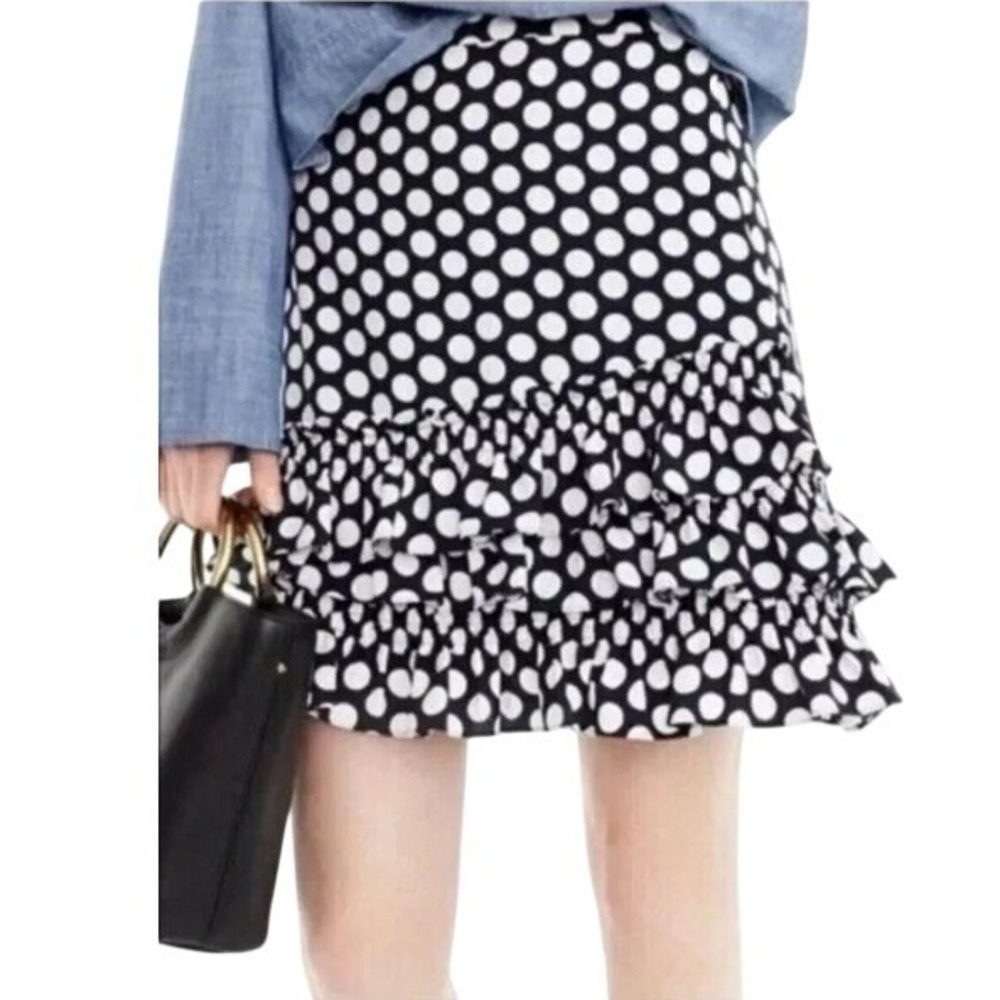 J. Crew Womens‎ 2 Navy White Polka Dot Ruffle Tiered A-Line Mini Skirt